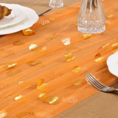 Pumpkin Gold Table Runner for Thanksgiving 3 Pack Sheer Gauze Cheesecloth 120 Inch with Glitter Harvest Feast Decor for Family Gatherings Dining Table Home Celebration - Orange
