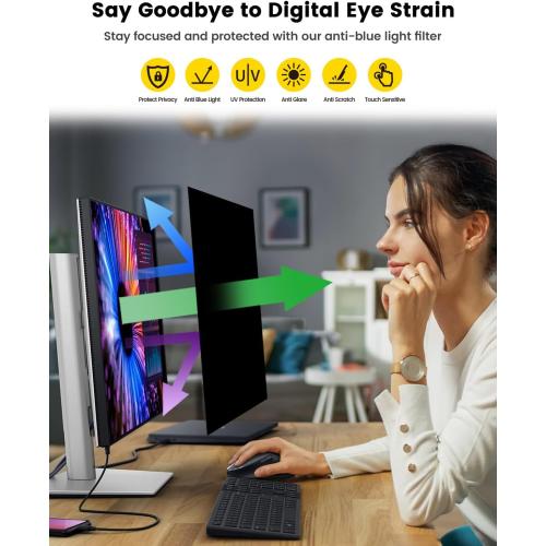 F FORITO 27 Inch 16:9 360°Privacy Screen Protector for Computer Monitor, Removable Eye Protection Anti Blue Light Anti Glare Computer Screen Privacy Shield for All 27 Widescreen Monitors