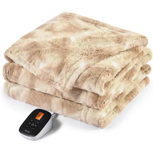 Sunable Heated Electric Blanket - Machine Washable Blanket with Time Settings 10 Heat Settings Full Size 77×84 inches Beige - Faux Fur