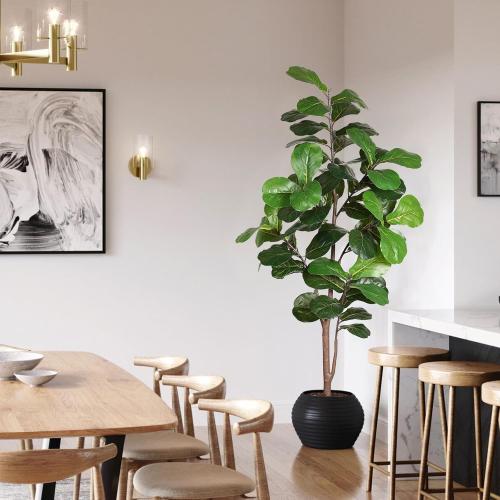 Artificial Fiddle Leaf Fig Tree 6ft, Large Faux Plant Fake Ficus lyrata Silk Trees with Pot for Indoor Outdoor House Living Room Office Home Decor
