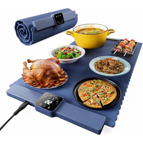 Food Warming Mat for Food, Electric Warming Tray with 5 Temp-Settings to Keep Food Warm at Party, Foldable Heating Pad for Food – Easy Storage, Silicone Food Warming Pad, Easy to Clean