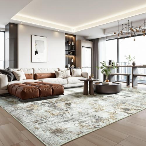 Area Rugs 9x12 Living Room, Large Soft Washable Abstract Neutral Bedroom Rug, Non-Slip Stain Resistant Floor Carpet for Dining Room Nursery, Brown/Grey