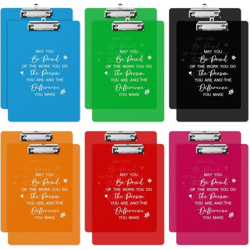 7 Pack Employee Appreciation Gift Plastic Clip Boards Colored Clear Clipboards with Low Profile Clip Inspirational Office Standard A4 Letter Size Teacher Gifts Team Gift