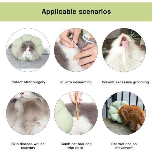 Cat Cone Collar,Cute Waterproof Cat Recovery Collar,Anti-Bite Lick Wound Healing Safety Elizabethan e Collar for Cats,Green Flower All-Season Style