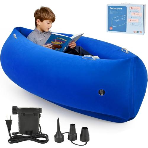 OUTREE Sensory Chair for Kids,60 Includes Electric Air Pump,Inflatable Sensory pod for Children, Sensory Toys for Kids with Autism,Sensory Peapod,Blue