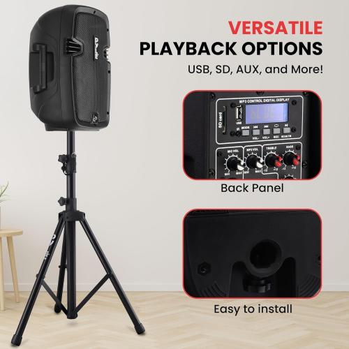 Pyle Powered Bluetooth PA Speaker Kit - Event Ready - Just Plug In and Play Active and Passive 350w Loudspeakers with Wired Microphone, Speaker Stands, Remote - MP3/USB/SD/AUX inputs - PPHP849KT