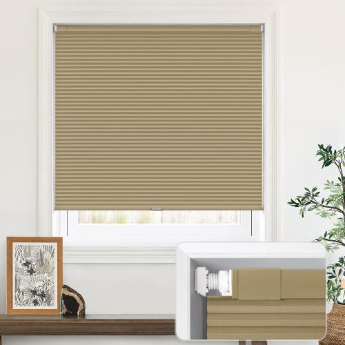 LazBlinds Cordless Cellular Shades, No Tools No Drill Blackout Honeycomb Shades Pleated Blinds for Windows, 35'' W x 48'' H, Taupe