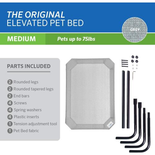 Coolaroo Original Elevated Dog Bed - Breathable Off-The-Ground Pet Bed with Cooling Fabric, Joint Relief & Moisture-Resistant Fabric, 100% Recyclable, Easy Clean, Grey, Medium