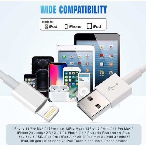 iPhone Charger(3/3/6/6/10FT) 5Pack MFi Certified Lightning Cable Fast Charging Cords Apple Charger Compatible with iPhone 14 13 12 11 XS XR X Pro Max Mini 8 7 6S 6 Plus 5S SE AirPods