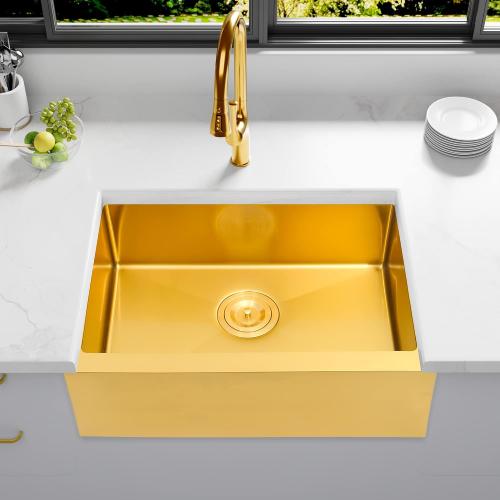 MILOSEN Undermount Gold Kitchen Sink, Stainless Steel Farmhouse Apronfront Kitchen Sink, 23×16 inch Kitchen RV Sink, Small Single bowl Apron Sink, 7 inch Depth Kitchen RV Sinks