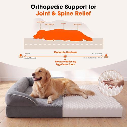 Waterproof Orthopedic Dog Bed for Extra Large Dogs with Bolster | Extra Thick High-Density Joint Support Foam, Washable Cover & Anti-Slip Bottom, Heavy Duty Waterproof Dog Couch Bed.