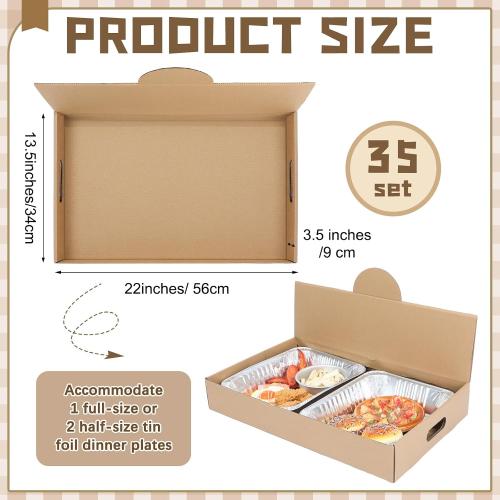 35 Pack Pop-up Catering Box 22 x 13.5 x 3.5 Inch Kraft Corrugated Full Pan Catering Box Secure Stackable Food Delivery Container Bakery Storage Boxes for Party Theaters Stadiums