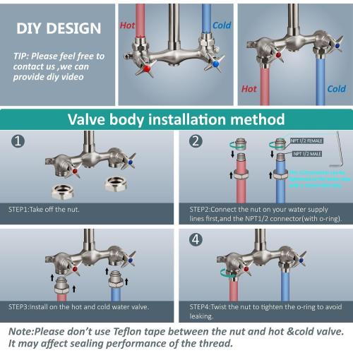 Aolemi Wall Mount Outdoor Shower Kit,Outdoor Shower Fixtures Faucet System with Handheld Spray,Double Handle 6 Inch Center Exposed Shower with Shower Head Brushed Nickel