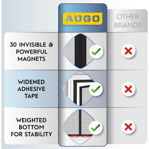 AUGO Garage Door Screen Magnetic Closure - Garage Screen Doors for 2 Car Garage Pull Down - Magnetic Screen Door Mesh - Heavy Duty Weighted Bottom - Pet & Kid Friendly - Keep Open Feature - 16' x 7'