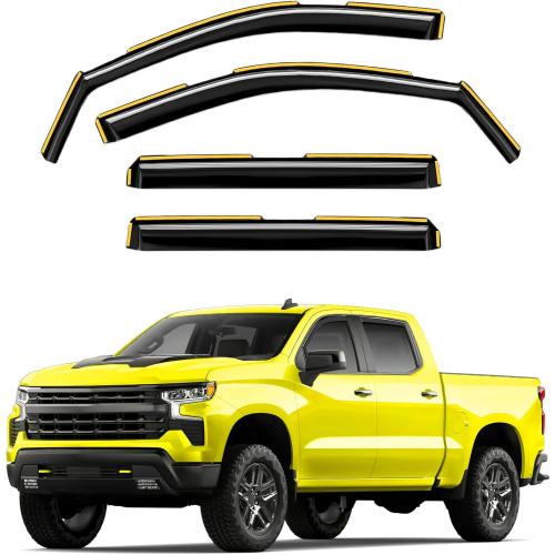 in-Channel Window Rain Guards Fit for Chevy Silverado 1500/GMC Sierra 1500 2019-2026 Crew Cab Extra Durable Window Deflectors Window Visors Vent Visors Vent Shades Truck Accessories