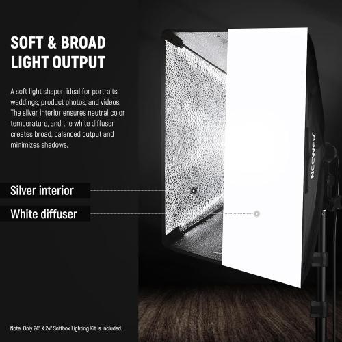NEEWER 350W Equivalent Softbox Lighting Kit, 5700K LED Light Bulb, 24x24 inches Softbox with E26 Socket, Photography Continuous Lighting Kit, Photo Studio Equipment, NK300