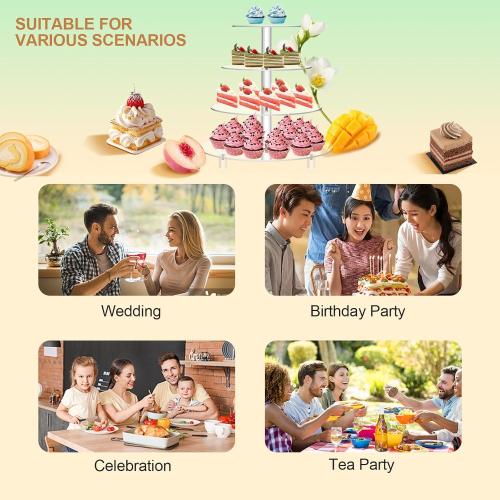 Jusalpha Large 4 Tier Cupcake Stand,Acrylic Round Cake Stand Dessert Tower Tea Party Serving Platter, Cupcake Tree Wedding Party Décor, Stand with Rod Feet (4RF)