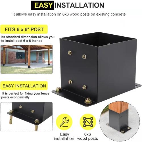6X 6 Post Base 4 PCS,Inner Size 5.6x5.6Deck Post Base,Heavy Duty Metal Black Powder Coated Post Brackets,for Pavilion Deck Railing Support Deck Base Plate, Support Bolt Down (4PCS)