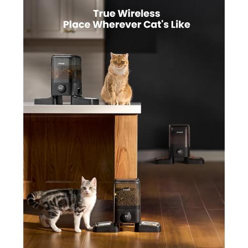 oneisall Cordless WiFi Automatic Cat Feeder for 2 Cats, Rechargeable 100-Day Battery Operated Auto Cat Feeder, 20 Cups/5L Timed Cats Food Dispenser Automatic for Large Kibble, Smart App Control