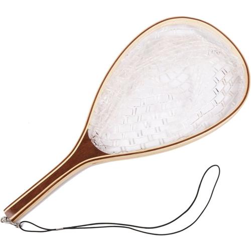 Fashionwu Fly Fishing Landing Net Trout Fishing Net, Soft Rubber Catch and Release Fish Net with Wooden Handle Frame, Gifts for Him
