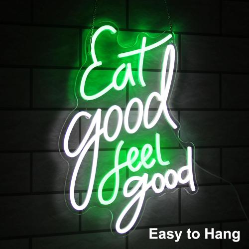 Eat Good Feel Good Neon Sign Green White Letter LED Neon Light Sign Food Neon Signs for Wall Decor Health LED Sign Dimmable Light Up Signs for Restaurant Kitchen Snack Shop Party Decor