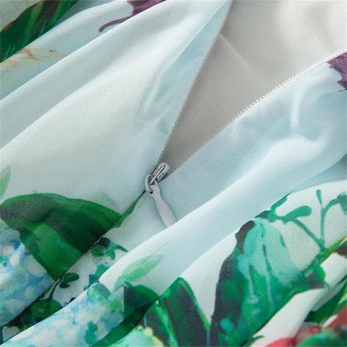 Women Size 12 Backless Flower Long Dress Bow Straps High Waist Pleated Beach Dress Chic Large Swing Sundress