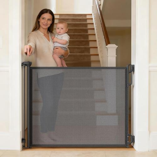 SPACEANY Retractable Safety Baby Gate or Mesh Dog Gate,Durable Portable Mesh Retractable Gate,Easy to Use for Stairs, Doorways, Hallways, Indoor, Outdoor, 33.5 Tall, Up to 45 Wide, Black