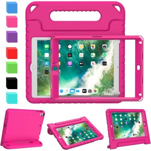 AVAWO Kids Case for iPad 9.7 2017/2018 & iPad Air 2 with Built-in Screen Protector - Light Weight Shock Proof Convertible Handle Stand Friendly Kids Cover for 9.7 iPad 5th & 6th Gen, Magenta/Rose