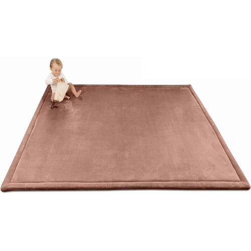 Hakuna Matte CloudSoft Baby Play Mat for Floor 60 x 80 Brown | Coral Velvet high-density foam Rug for Crawling & Cozy Play – Non-Slip, Water-Resistant, Easy-CareTummy Time Mat