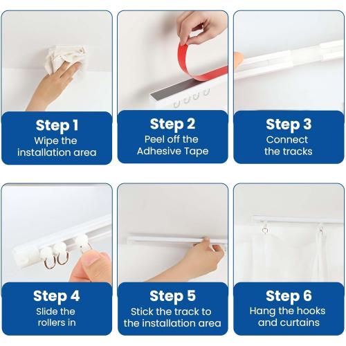 UrbanRed Self Adhesive Curtain Track (3 Meter, 9.8 ft) for Smooth Ceiling or Wall - No Drill, Screws, Ceiling Curtain Track, Curtains Rod, Ceiling Mount, Adhesive Curtains Rod (Non-Flexible)