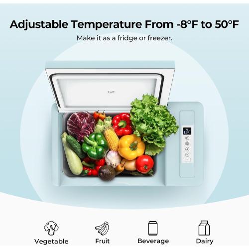 BougeRV Green 23Quart Portable Refrigerator, 12 Volt Fridge 22L, Portable Freezer Compressor Cooler 12/24V DC 110~240 Volt AC for Truck Van RV Camper -8℉~50℉