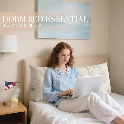 White Triangular Wedge Headboard Pillows Twin XL Dorm Headboard Long Backrest Positioning Support Reading Bolster Pillow Side Pockets Wedge Pillow College Dorm Room Essentials Bed Bedroom Decor White