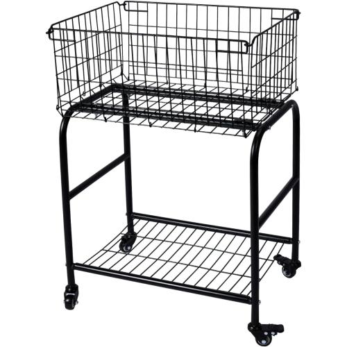 Rolling wire Laundry Basket with Wheels,Metal luandry cart for Room Organizer, garment laundry and storage (Black)