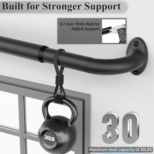 Wrap Around Black Curtain Rod for Windows 48-84 Inch, 1 Inch Heavy Duty Blackout Curtain Rod 34-95 Inches, Adjustable Curved Metal Drapery Rod, Matte Black