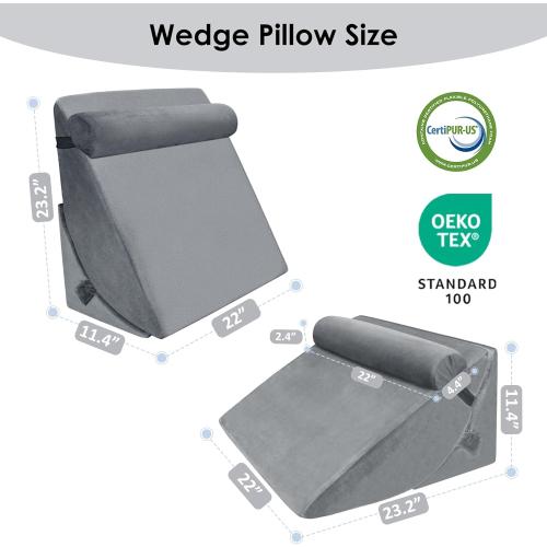 Bed Wedge Pillow Set for Post Surgery, 3PCS Wedge Pillow for Acid Reflux Relief, Adjustable 7 &12 inch for Sleeping, Headboard, Back Pain Relief, Back Pillow for Bed Sitting Up, Grey