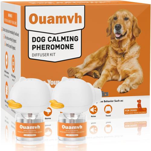 Dog Calming Diffuser, 4 in 1 Puppy Pheromones Calming Diffuser, Relaxing Pheromone Plug in Kit for Dogs Relief Stress Anxiety Fighting Scratching Peeing Accidents, 2 Diffuser 2 Refill(48ml)
