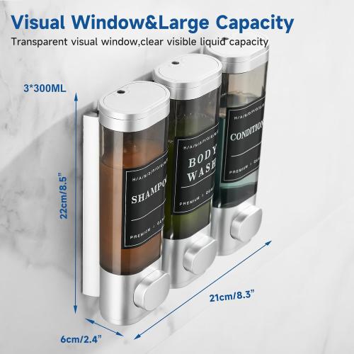 Shampoo and Conditioner Dispenser,Shower Dispenser 3 Chamber No Drill Wall-Mounted Shampoo Dispenser for Shower Wall Mounted Body Wash Dispenser for Bathroom Hotel Kitchen Large Capacity,Silver1