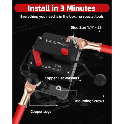 60A Marine Circuit Breaker 12V-48V Manual Reset for Trolling Motor