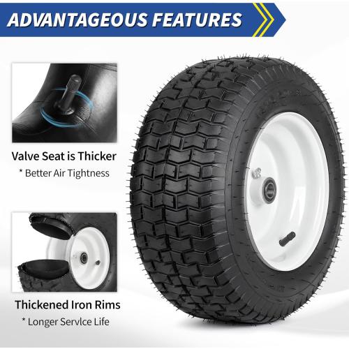 16x6.50-8 Riding Lawn Mower Rubber Tire and Wheel, 2 Pcs Replacement 16x6.5-8nhs Garden Tractor Lawnmower Tyre, Bearing Bore 3/4 & 5/8, 3-4.5 Centered Hub