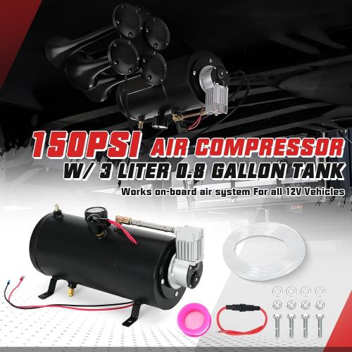 PTNHZ DC 12V MAX 150PSI Air Compressor Tank Pump w/3 Liter 0.8 Gallon Tank For Train Truck Boat Pickup Motorhome Portable Air Compressor Pump