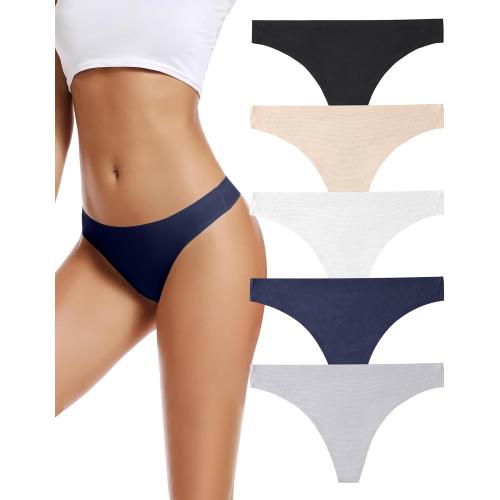 voenxe Seamless Women Underwear Thongs,No Show Ladies Thong,No Line Workout Breathable Comfortable Panties,Soft Undies,5-Pack