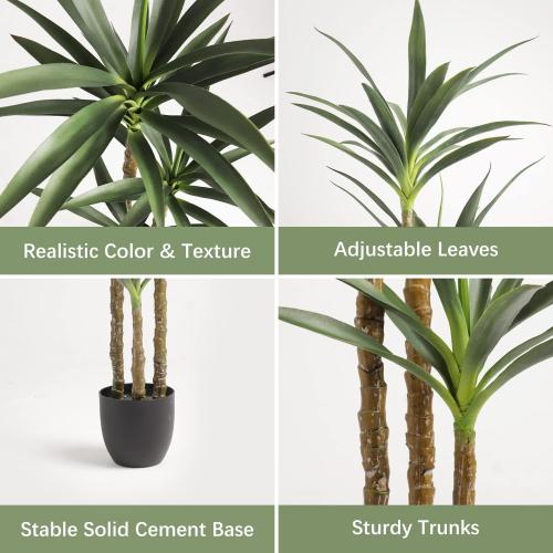 Artificial Tree 4.7Ft Faux Agave Plant with 3 Heads in Plastic Pot Fake Tree for Home Decor Indoor or Outdoor Office Decoration Housewarming Gift(4.7 Feet-1 Pack)