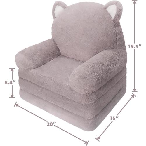 QIUODO Toddler Plush Chair with Removable Cover, Kids Sofa Bed to Lounger, Comfy Couch for Kids 18 Months and Up (Grey Kitty)