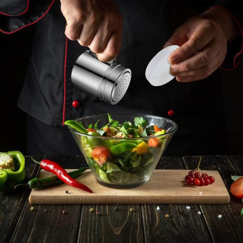 Lallisa 12 Pcs 10 oz Stainless Steel Spice Shakers with Holes and Lids Dredge Shakers with Handle Versatile Salt Shaker for Sugar Pepper Seasoning Flour Popcorn Cinnamon Powder Container Accessories