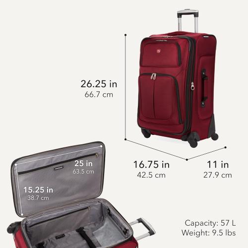 SWISSGEAR Sion Softside Expandable Spinner Luggage Durable Lightweight Travel Suitcase, Burgundy, Checked-Medium