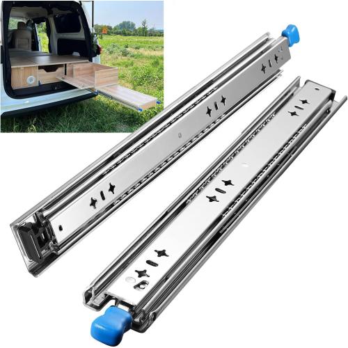 Heavy Duty Drawer Slides with Lock 32 Inch,3-Fold Full Extension Locking Drawer Slides 250 lbs Load Capacity Side Mount Ball Bearing Industrial Locking Rail 1 Pair(W:53mm, 32)