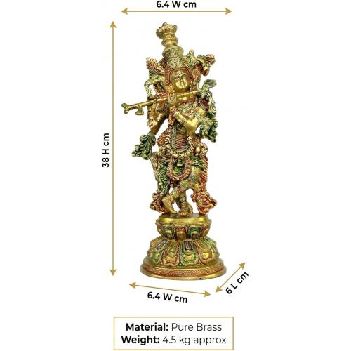 eSplanade Brass Krishna Kishan Murti Idol Statue Sculpture | Pooja Idols | Home Decor (15 Inch)