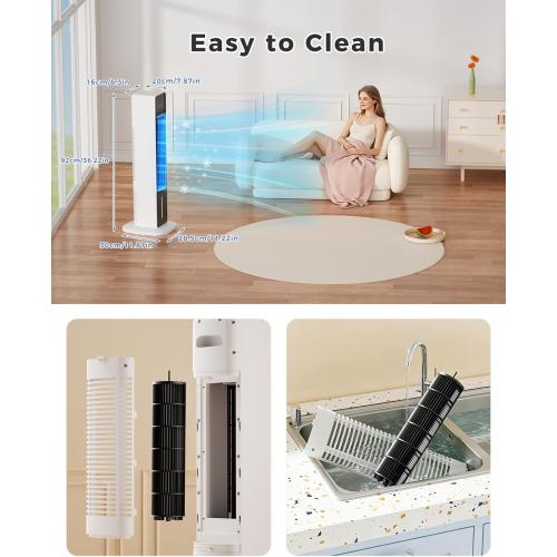 Evaporative Air Cooler, 3-in-1 Portable AC Tower Fan Air Conditioner with 4 Modes & 3 Speeds, 24H Timer, Remote 60°Oscillating Tower Fan, Quiet Swamp Cooler, Tower AC for Bedroom Office, 36inch, Black