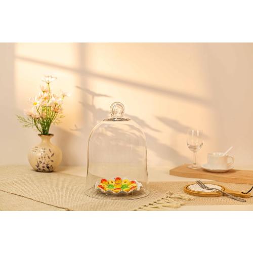 CYS EXCEL Glass Bell Dome Cloche (H:12 W:8.5) | Multiple Size Choices Enchanted Rose Glass Cover | Cake Dessert Display | Terrarium Jar Plant Cover