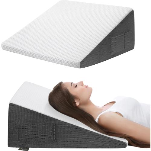 Bed Wedge Pillow for Sleeping After Surgery, Back Support, Leg Elevation, Gerd Acid Reflux, Relief Neck Pain, Sleep Apnea, Snoring, Cooling Memory Foam Triangle Incline Wedge